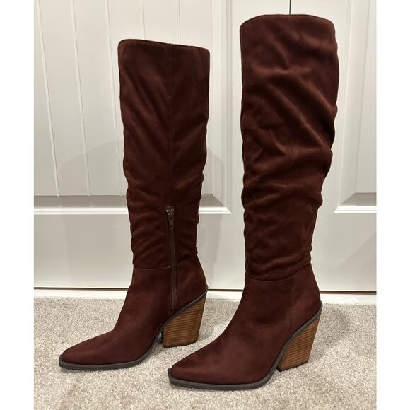 Charles David Wire Tall Boots Brown Microsuede Size 7 NWOB Textile Upper Fall - Picture 5 of 15